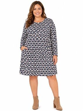 Boden Penelope Jersey Navy Floral-Print Long-Sleeve Shift Dress